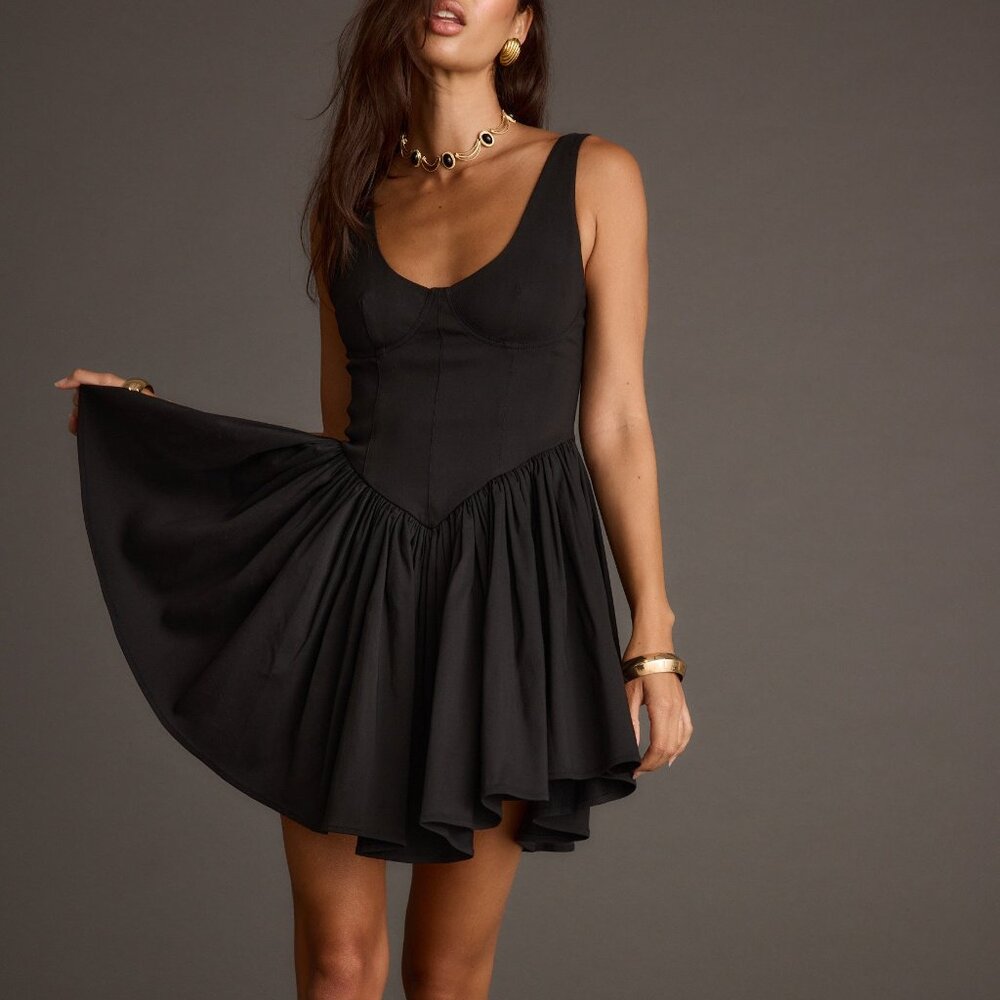 12th Tribe Kit Black Drop Waist Mini Dress Size SS